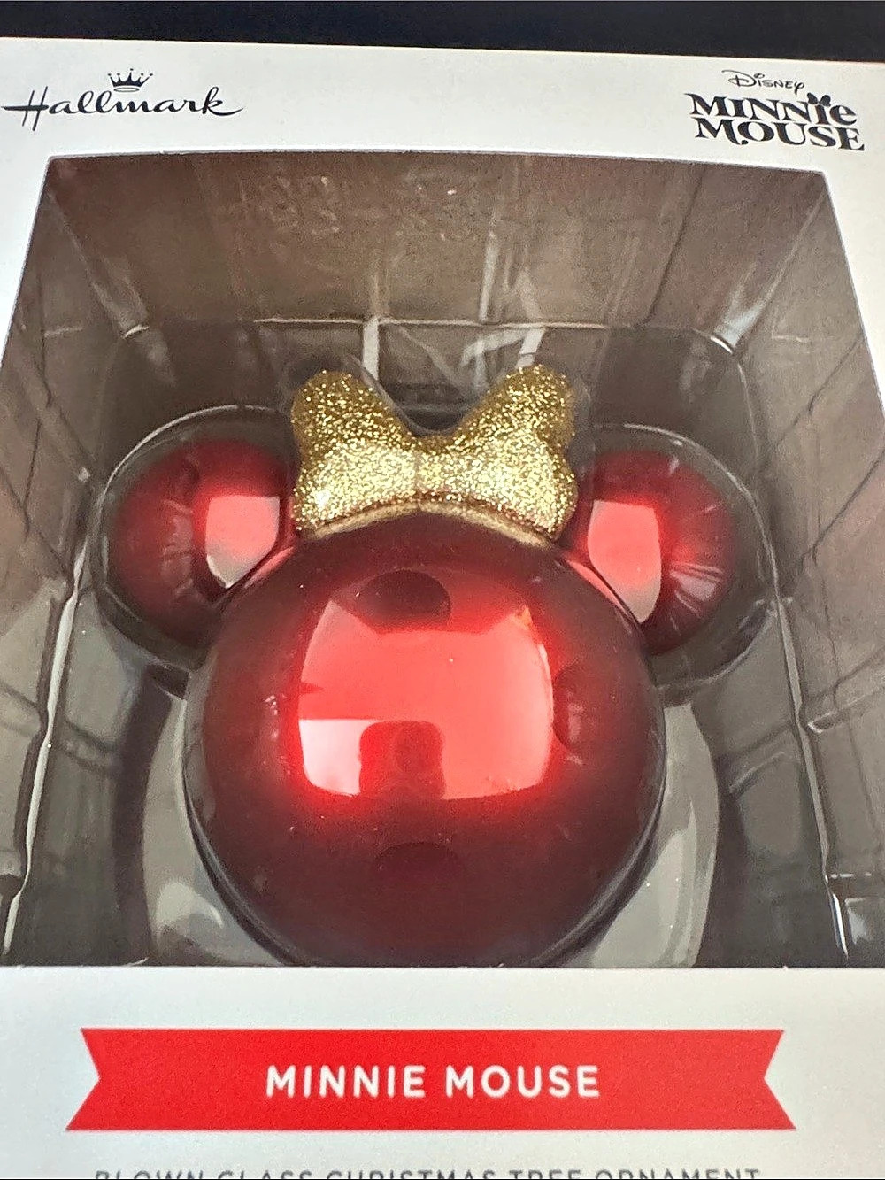 Hallmark Disney Minnie Mouse Blown Glass Christmas Tree Ornament Disney Red &